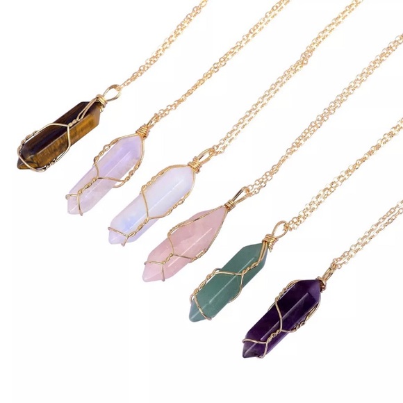 Wire Wrapped Crystal Necklace, Healing Crystals - Picture 4 of 11
